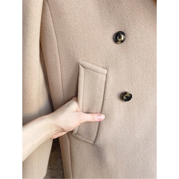 MANGO NWOT Neutral Camel Beige Long Double Breasted Virgin Italian Wool Coat S - Picture 4 of 16